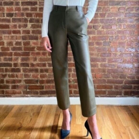 Aritzia Babaton Command Vegan Faux Leather Crop Pant - Olive Green - Picture 1 of 8